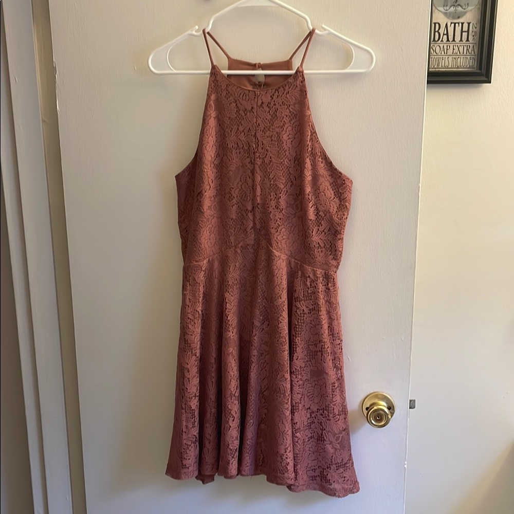 Lace Halter Dress in Dusty Rose